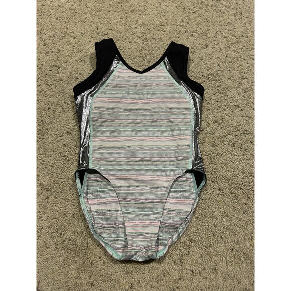 IVIVVA by Lululemon size 10 Girls LEOTARD Pink & Mint Green w/SILVER SHIMMER J23 - Picture 2 of 9